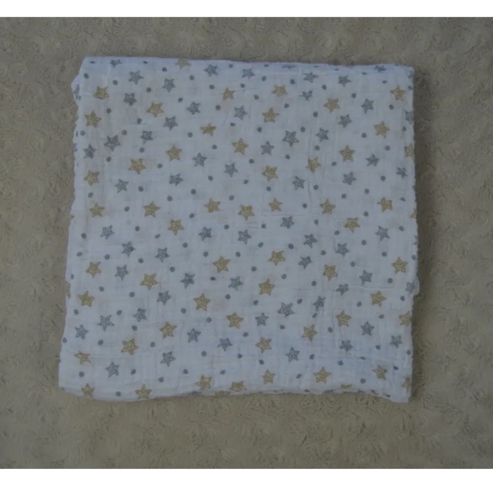 Falls Creek Baby Stars Swaddle Blanket Muslin Cotton White Tan Gray Polka Dots